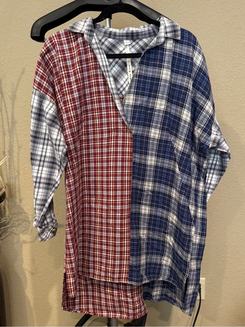 Uncle Frank Two-Tone Plaid Button-Down Shirt - Red & Blue